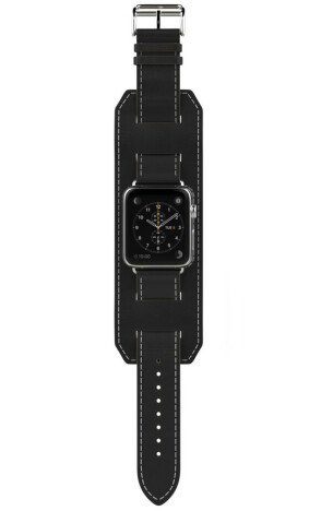 Curea iUni compatibila cu Apple Watch 1/2/3/4/5/6/7, 38mm, Cuff, Piele, Negru