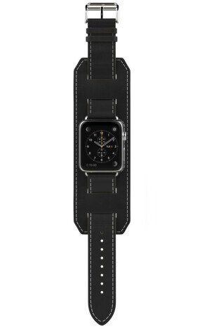 Curea iUni compatibila cu Apple Watch 1/2/3/4/5/6/7, 44mm, Cuff, Piele, Negru