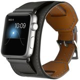 Curea iUni compatibila cu Apple Watch 1/2/3/4/5/6/7, 44mm, Cuff, Piele, Negru